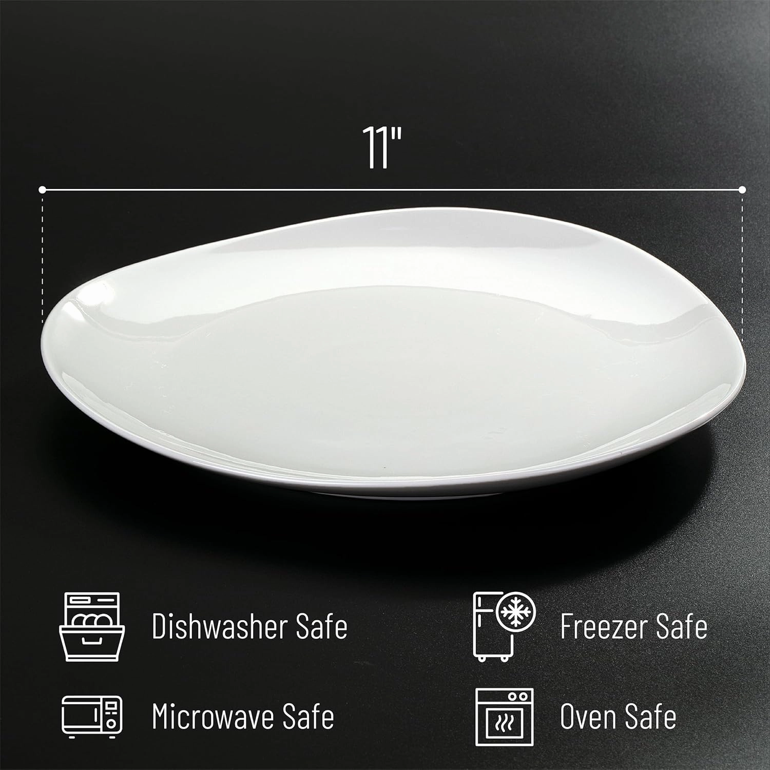 Brew To A Tea White Porcelain Dinner Plates, Triangular, Set of 6, 11 Inch, Modern Style, White Color, Dishwasher & Microwave Safe