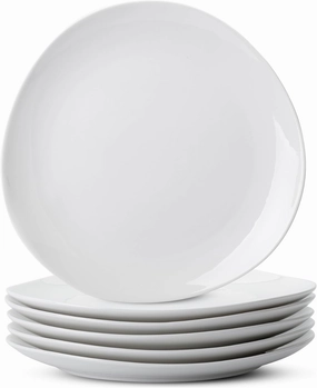 Brew To A Tea White Porcelain Dinner Plates, Triangular, Set of 6, 11 Inch, Modern Style, White Color, Dishwasher & Microwave Safe