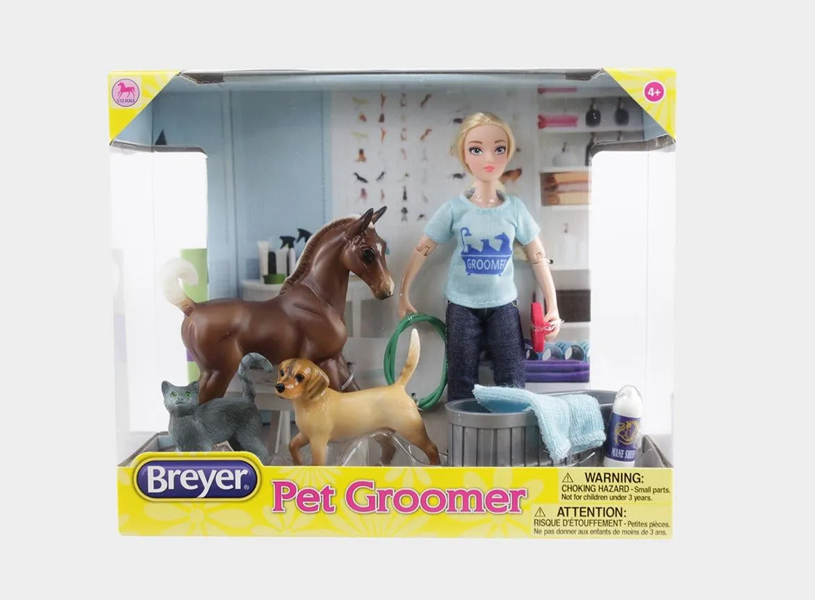 Breyer Freedom Series (Classics) Pet Groomer Doll & Animals Set | 10 Piece Playset with 6" Fully Articulated Rider Doll | 1:12 Scale