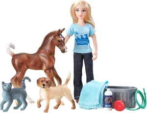 Breyer Freedom Series (Classics) Pet Groomer Doll & Animals Set | 10 Piece Playset with 6" Fully Articulated Rider Doll | 1:12 Scale