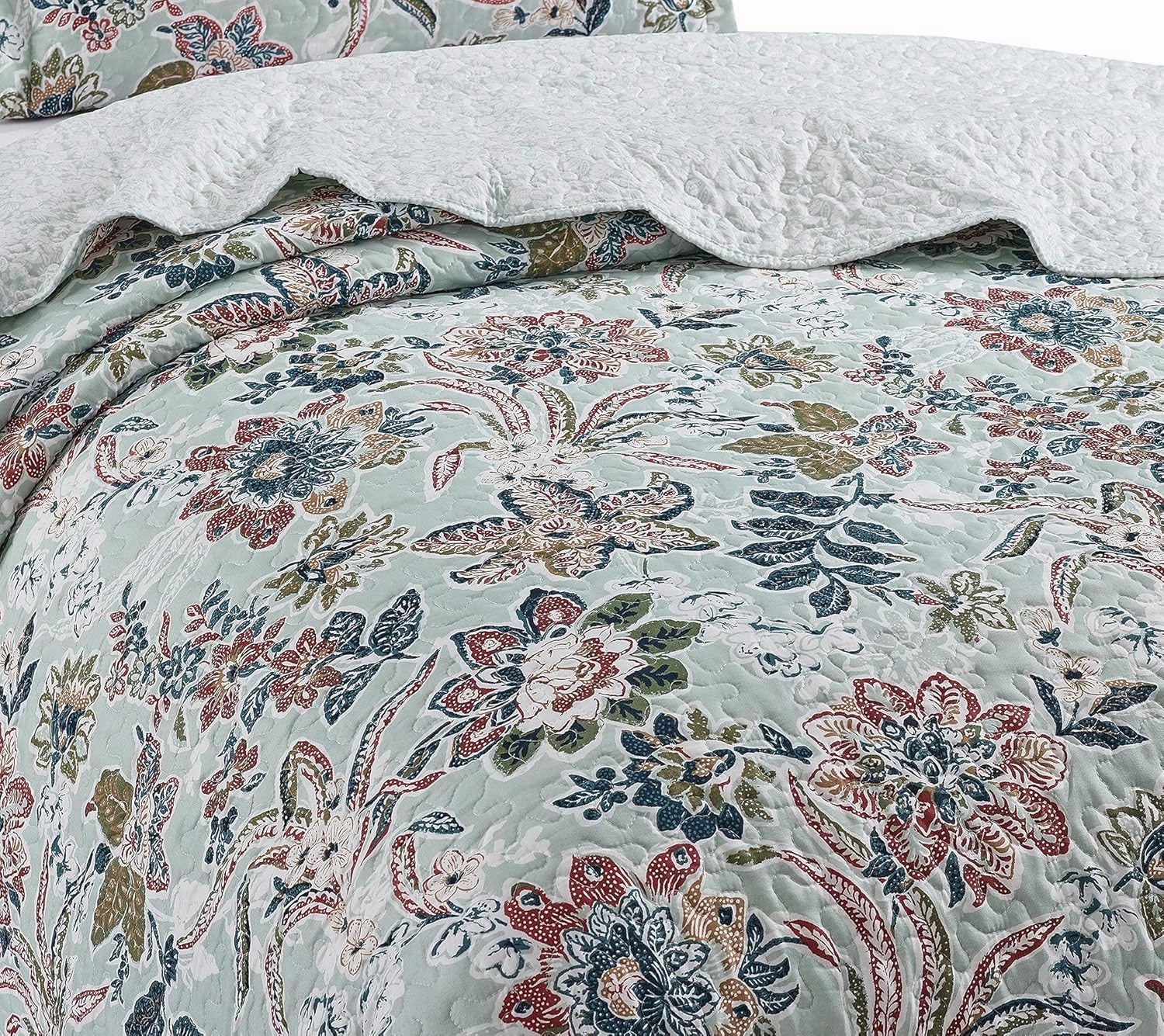 Brilliant Sunshine Green Vintage Beautiful Flowers, 2-Piece Quilt Set with 1 Sham, Reversible Bedspread, Soft Lightweight Coverlet, All-Season, Twin, Green