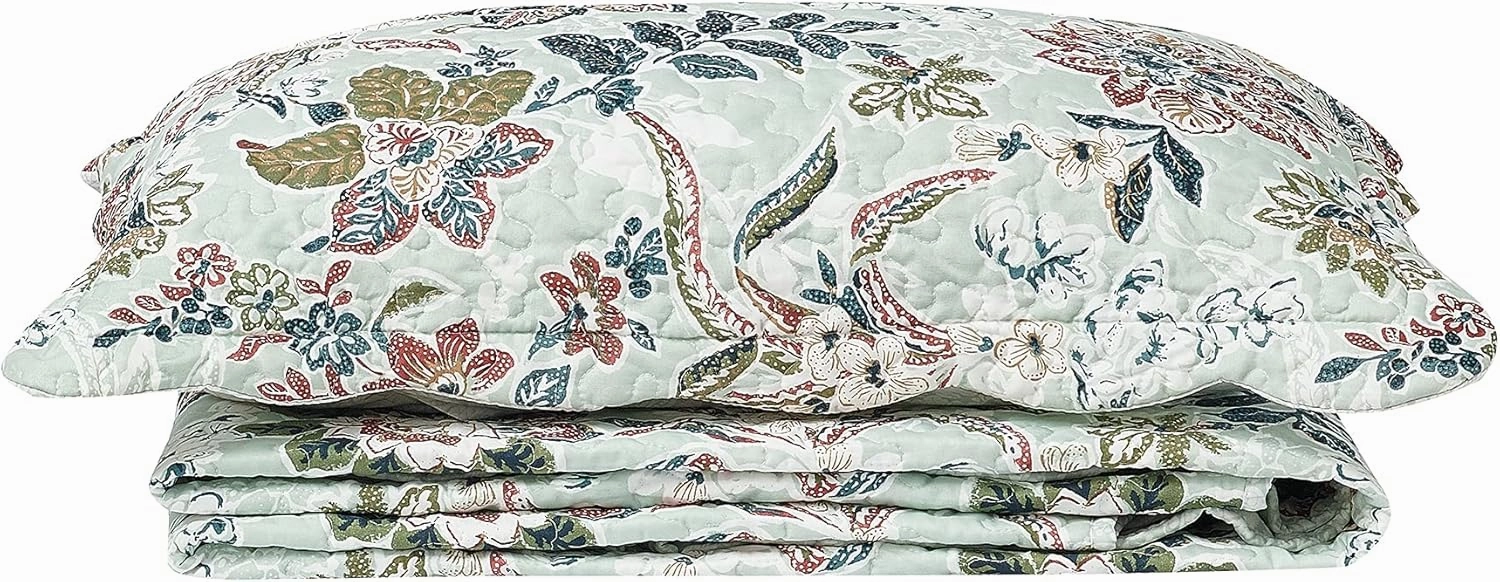 Brilliant Sunshine Green Vintage Beautiful Flowers, 2-Piece Quilt Set with 1 Sham, Reversible Bedspread, Soft Lightweight Coverlet, All-Season, Twin, Green