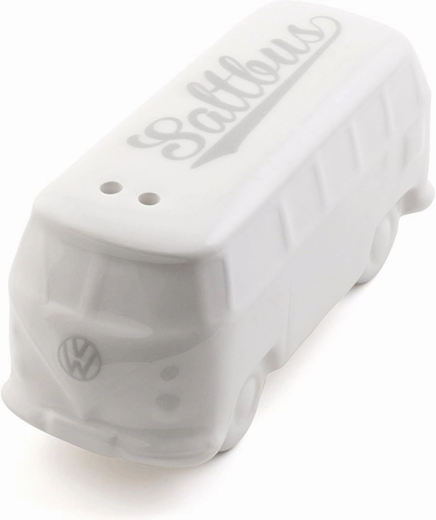 BRISA VW Collection - Volkswagen Salt & Pepper Shakers in Ceramic with T1 Bus Design 2-piece set (Classic Bus/White & Black)