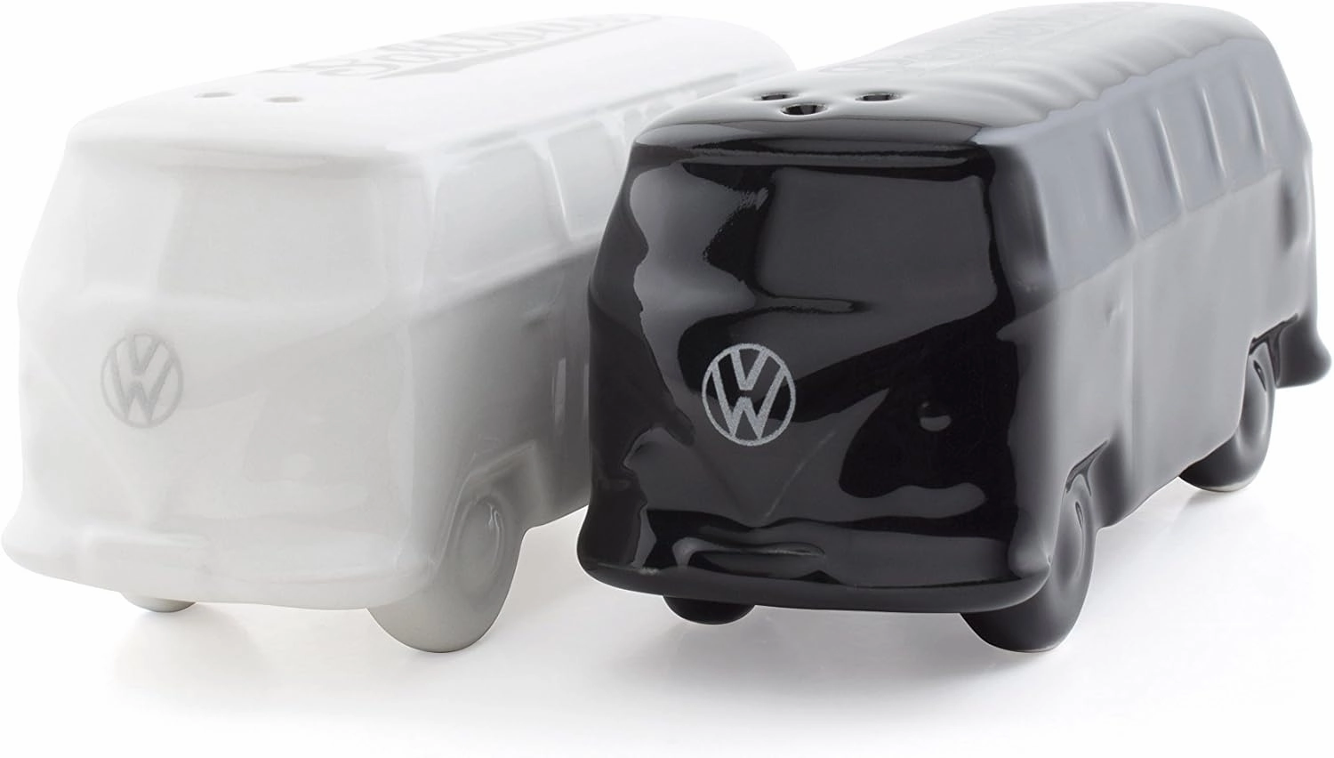 BRISA VW Collection - Volkswagen Salt & Pepper Shakers in Ceramic with T1 Bus Design 2-piece set (Classic Bus/White & Black)