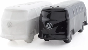 BRISA VW Collection - Volkswagen Salt & Pepper Shakers in Ceramic with T1 Bus Design 2-piece set (Classic Bus/White & Black)