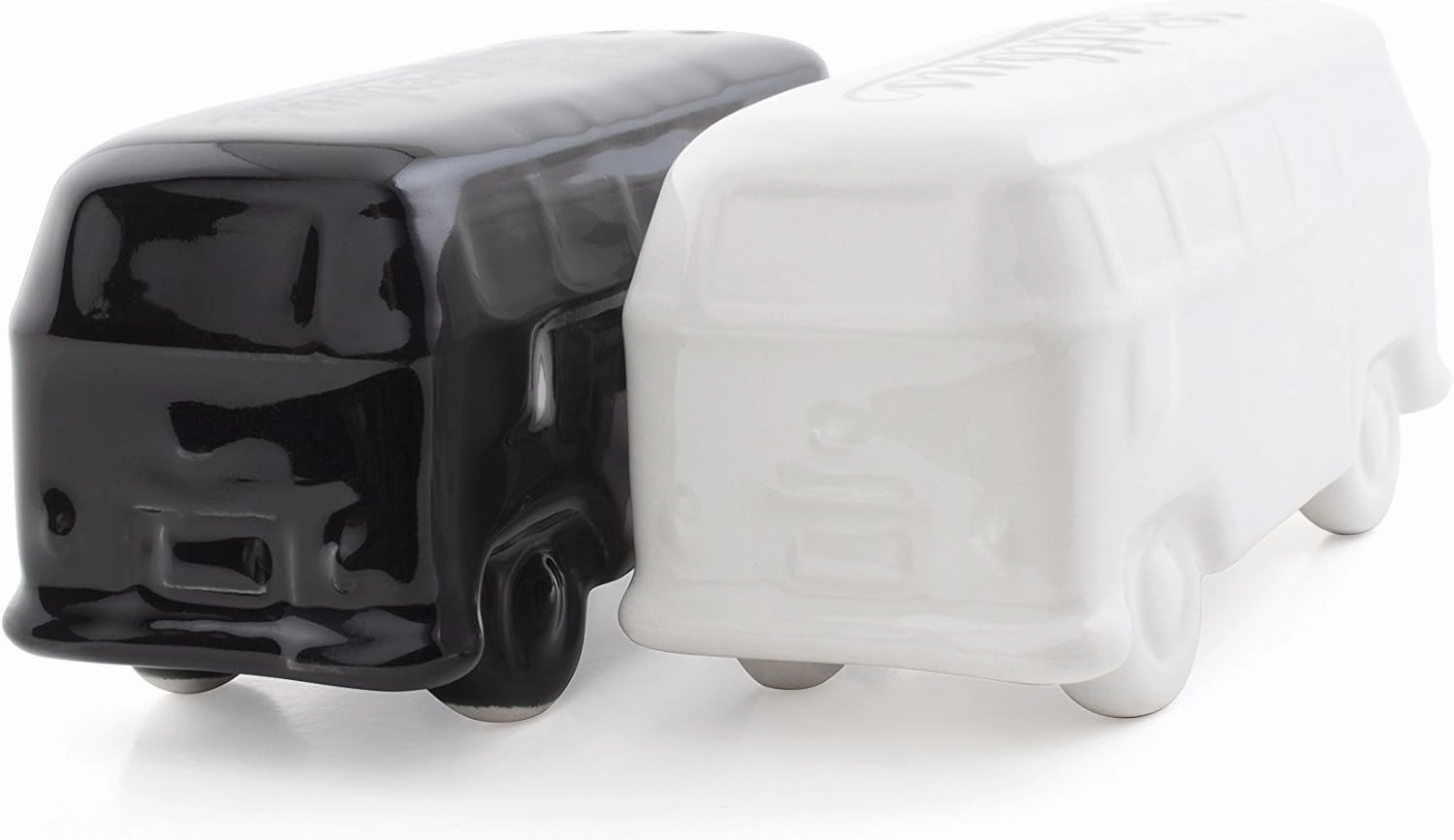 BRISA VW Collection - Volkswagen Salt & Pepper Shakers in Ceramic with T1 Bus Design 2-piece set (Classic Bus/White & Black)