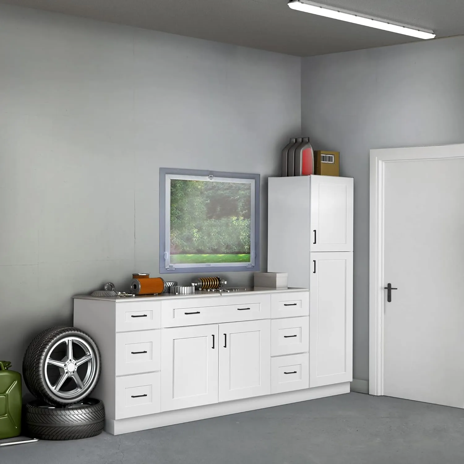 Brookings Shaker Unassembled Base Kitchen Cabinet B12, 12 W x 24 D x 34.5 H, Painted White with Sherwin Williams®, Solid Wood – Design House, 561324