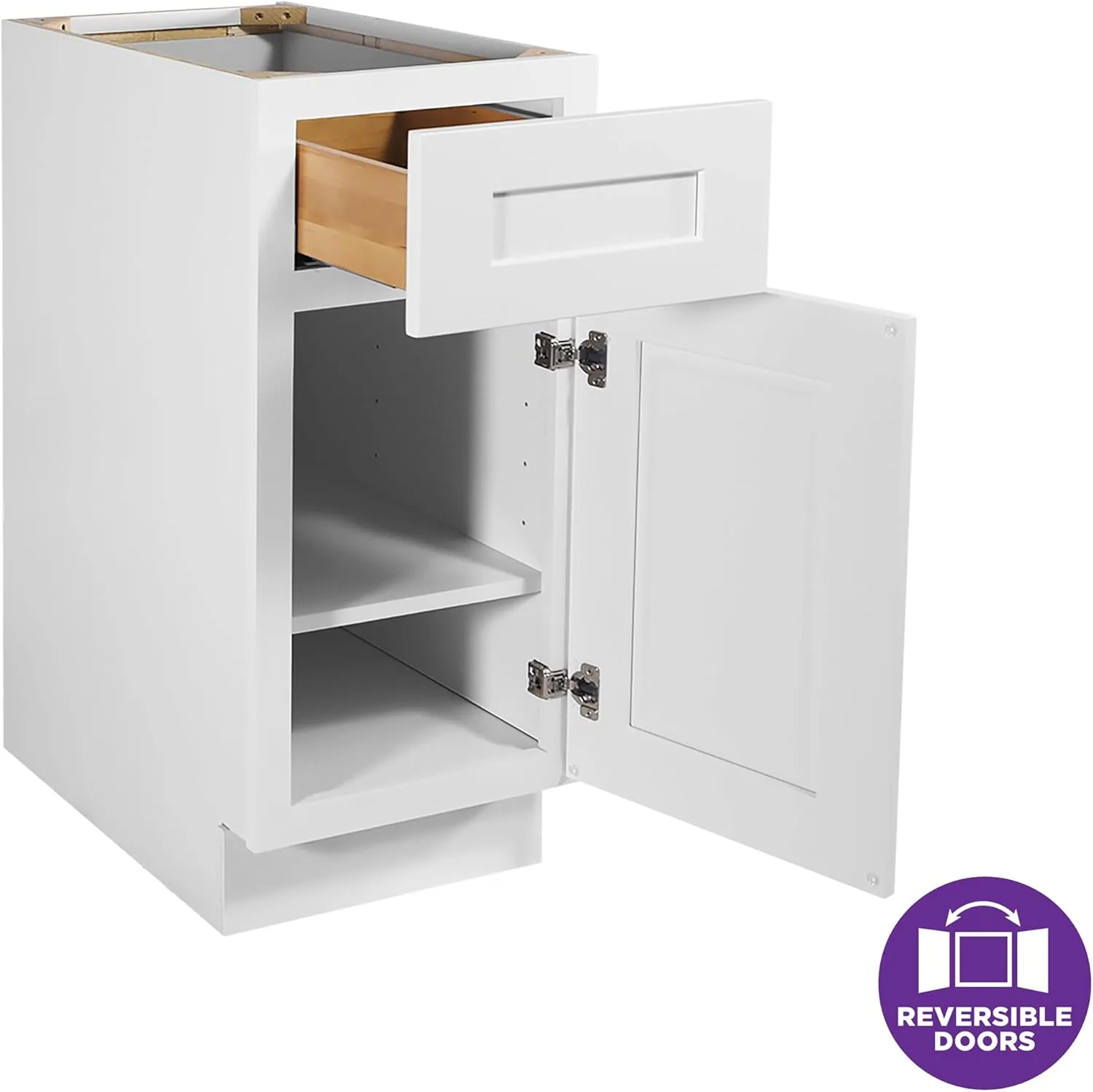 Brookings Shaker Unassembled Base Kitchen Cabinet B12, 12 W x 24 D x 34.5 H, Painted White with Sherwin Williams®, Solid Wood – Design House, 561324