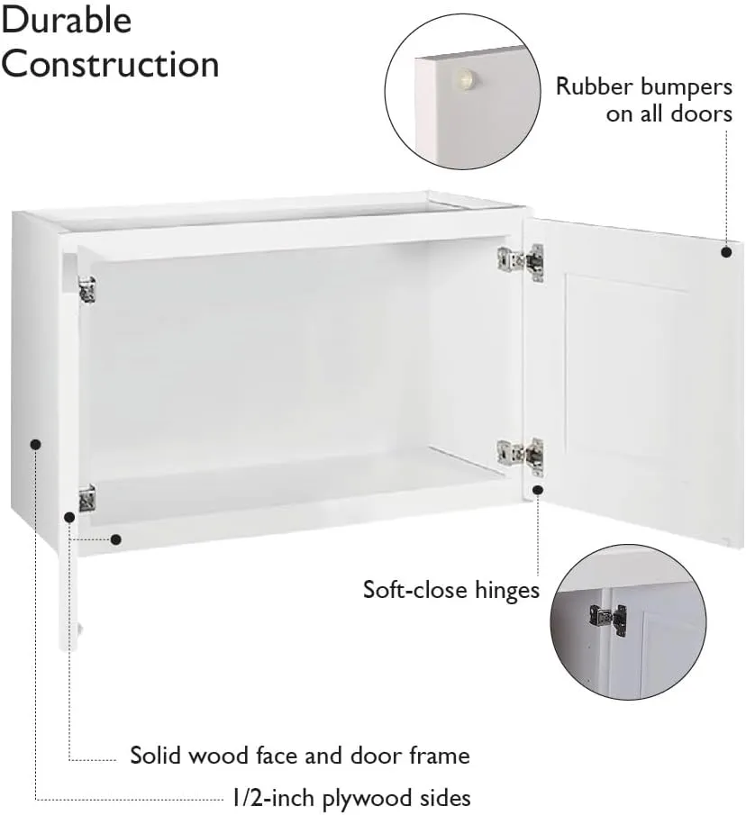 Brookings Shaker Unassembled Bridge Wall Kitchen Cabinet W3015, 30 W x 12 D x 15 H, Painted White with Sherwin Williams®, Solid Wood – Design House, 561639