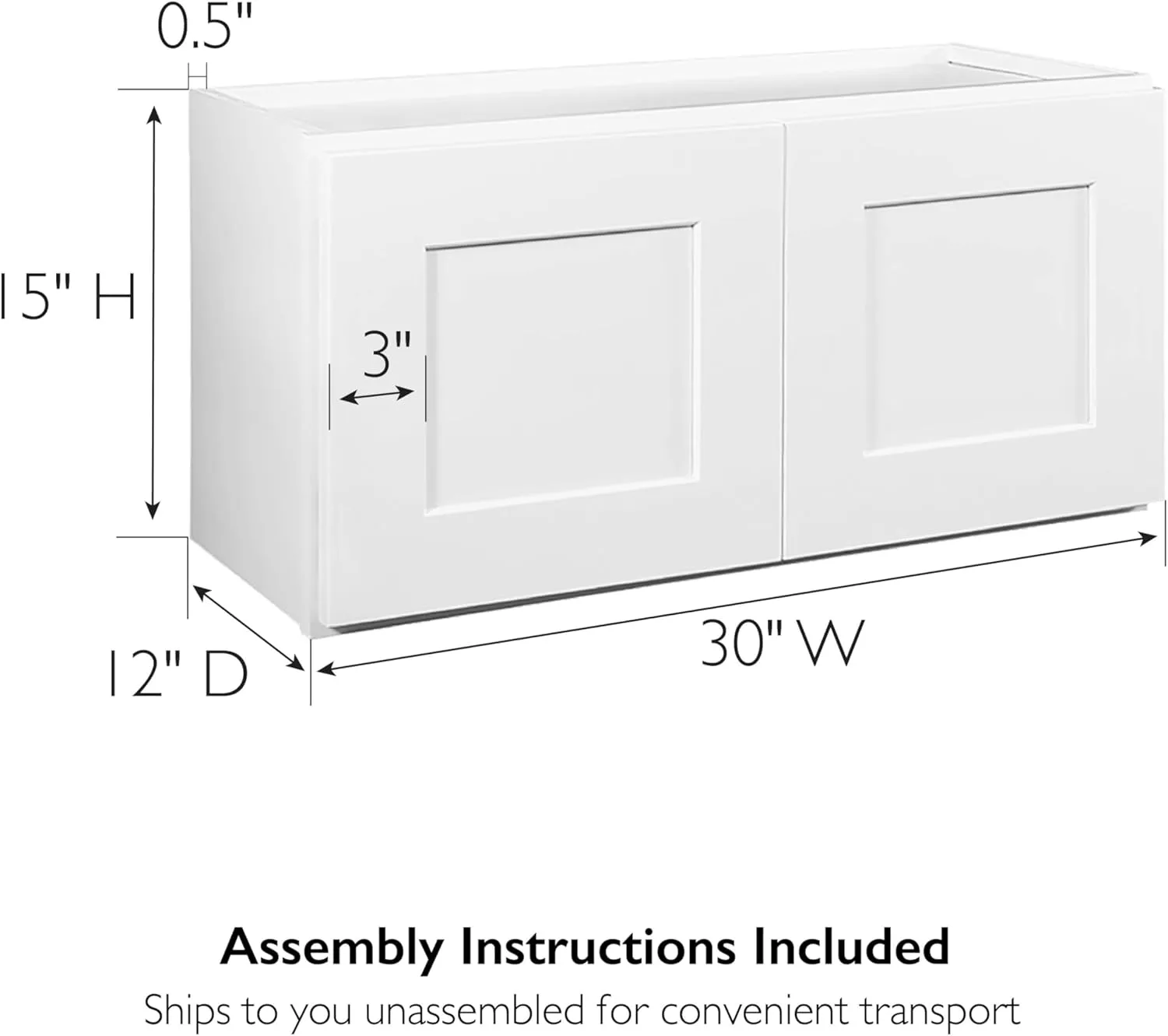 Brookings Shaker Unassembled Bridge Wall Kitchen Cabinet W3015, 30 W x 12 D x 15 H, Painted White with Sherwin Williams®, Solid Wood – Design House, 561639
