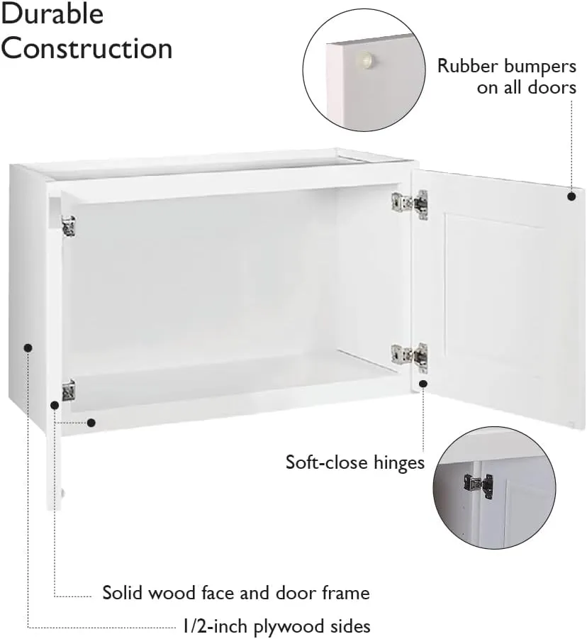 Brookings Shaker Unassembled Bridge Wall Kitchen Cabinet W3018, 30 W x 12 D x 18 H, Painted White with Sherwin Williams®, Solid Wood – Design House, 561662