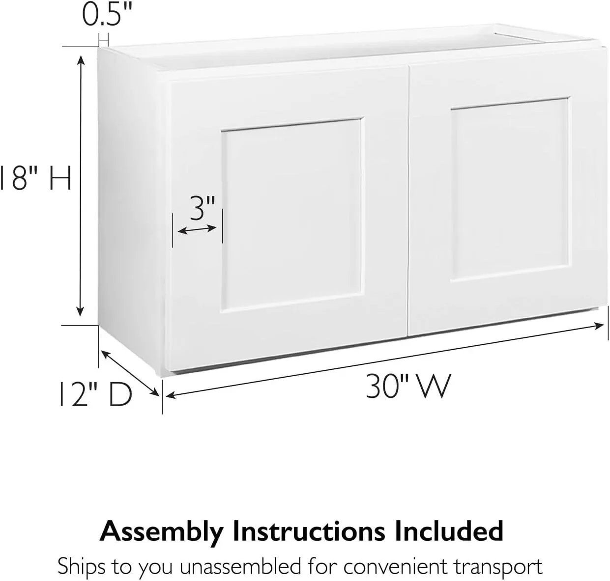 Brookings Shaker Unassembled Bridge Wall Kitchen Cabinet W3018, 30 W x 12 D x 18 H, Painted White with Sherwin Williams®, Solid Wood – Design House, 561662