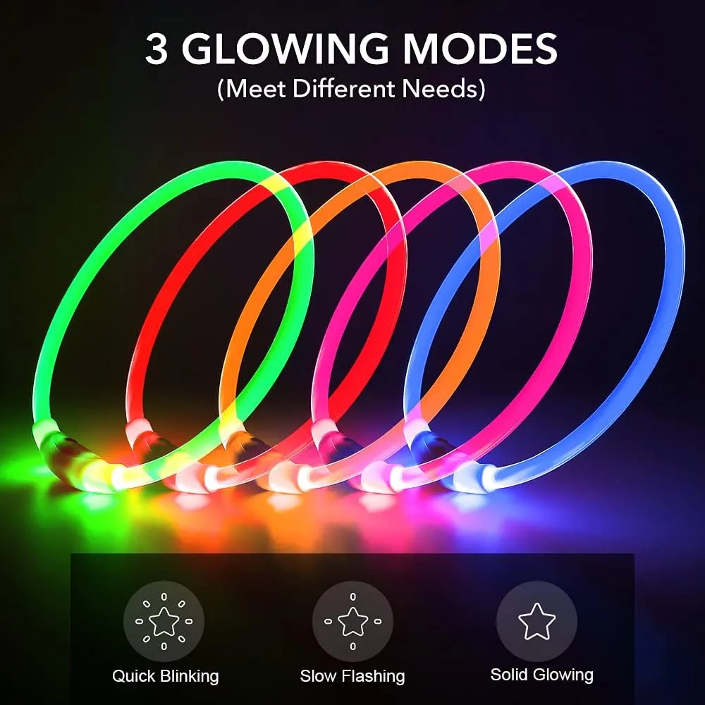 BSEEN Light Up Dog Collar - 360° Visible Rainproof LED Dog Collar Rechargeable - TPU Cuttable Glowing Pet Collar for Small Medium Large Dogs - Safety Dog Lights for Night Walking& Camping (Blue 70cm)