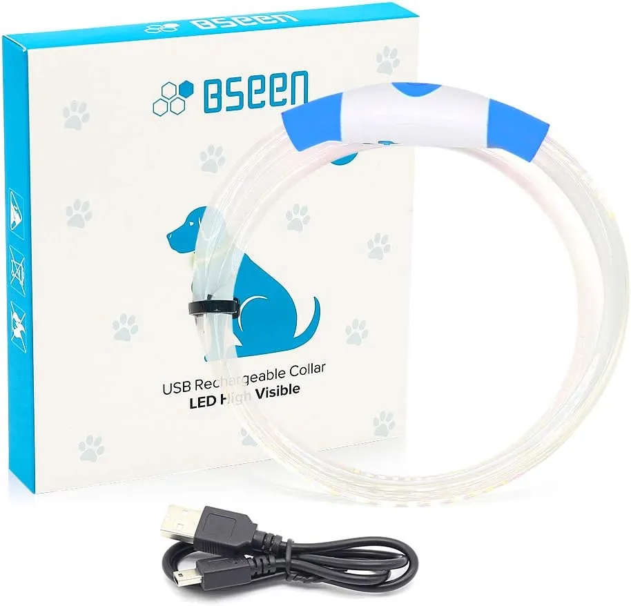 BSEEN Light Up Dog Collar - 360° Visible Rainproof LED Dog Collar Rechargeable - TPU Cuttable Glowing Pet Collar for Small Medium Large Dogs - Safety Dog Lights for Night Walking& Camping (Blue 70cm)