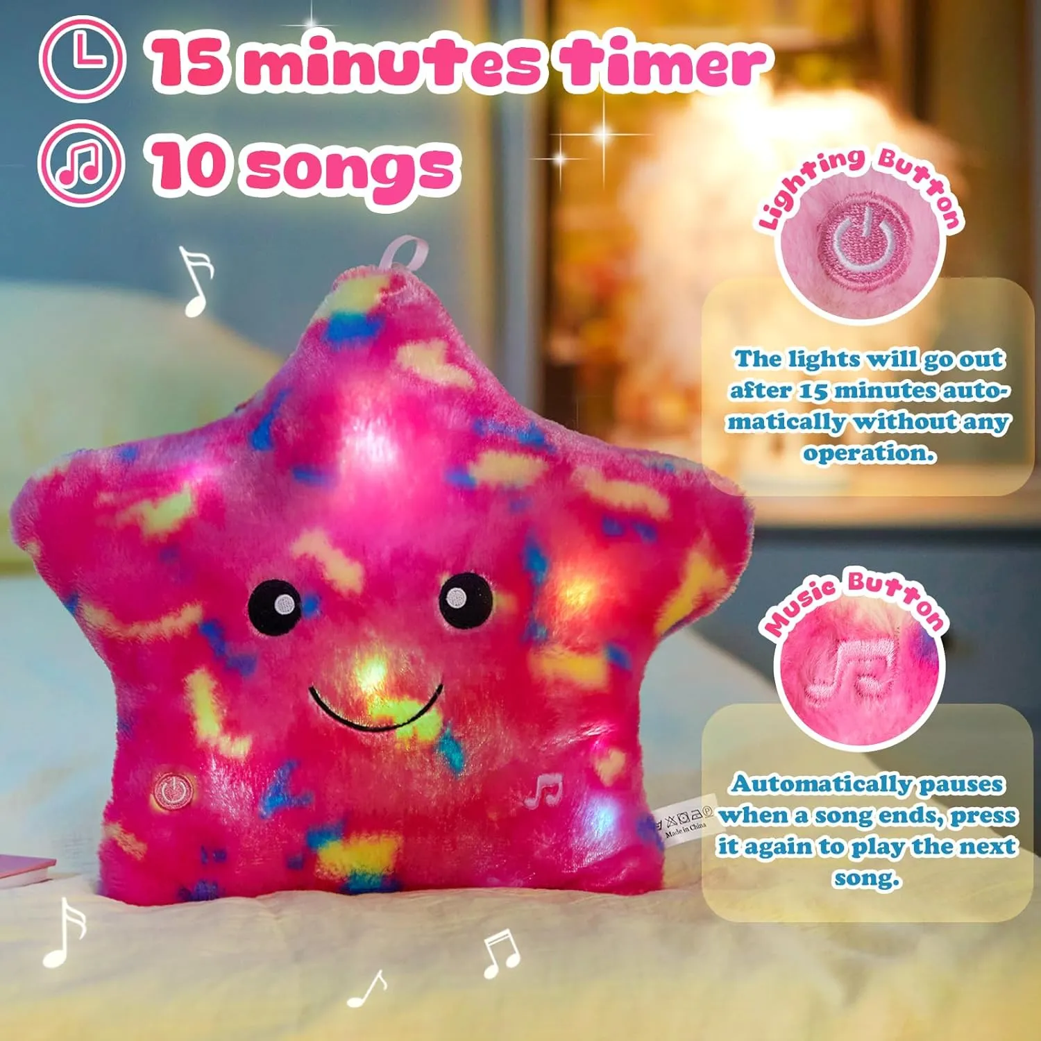 BSTAOFY 13‘’ Creative LED Musical Glow Twinkle Star Lullaby Light up Stuffed Animal Toys Soothe Kids Emotions Birthday Christmas for Toddlers Kids
