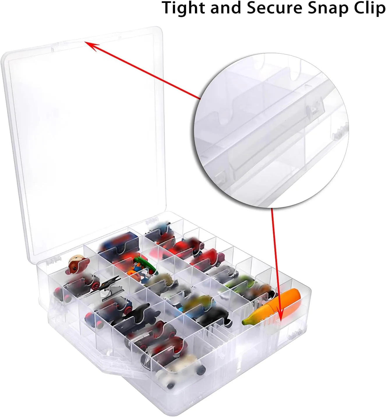 BTSKY Double Sided Toy Storage Organizer with 48 Compartments, Toy Organizer Carrying Case for Hot Wheels Car, Matchbox Cars, Mini Toys, Small Dolls, and more Mini Cars Collection(Clear)