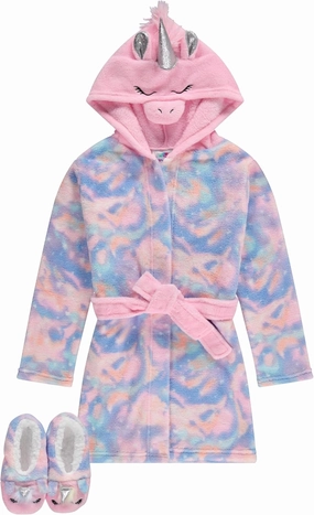 BTween Girls' Unicorn Bathrobe Set - Soft, Cozy, and Fun with Matching Slippers - Perfect for Lounging