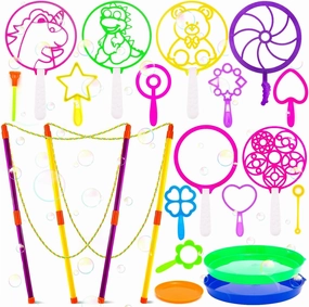 Bubble Wands Set Big Bubbles Wand Funny Bubbles Maker with Tray Outdoor Playtime Birthday Party Outdoor Games