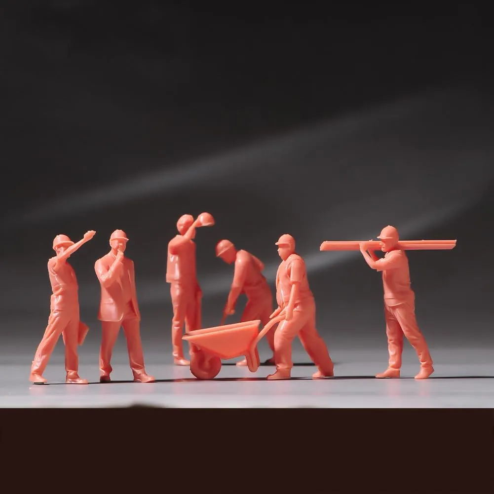 Building Site Craftsmen Figurines 6 Persons Team Set, Realistic Construction Worker Miniatures Figurine for Model Enthusiasts Dioramas (1/64 Unpainted)