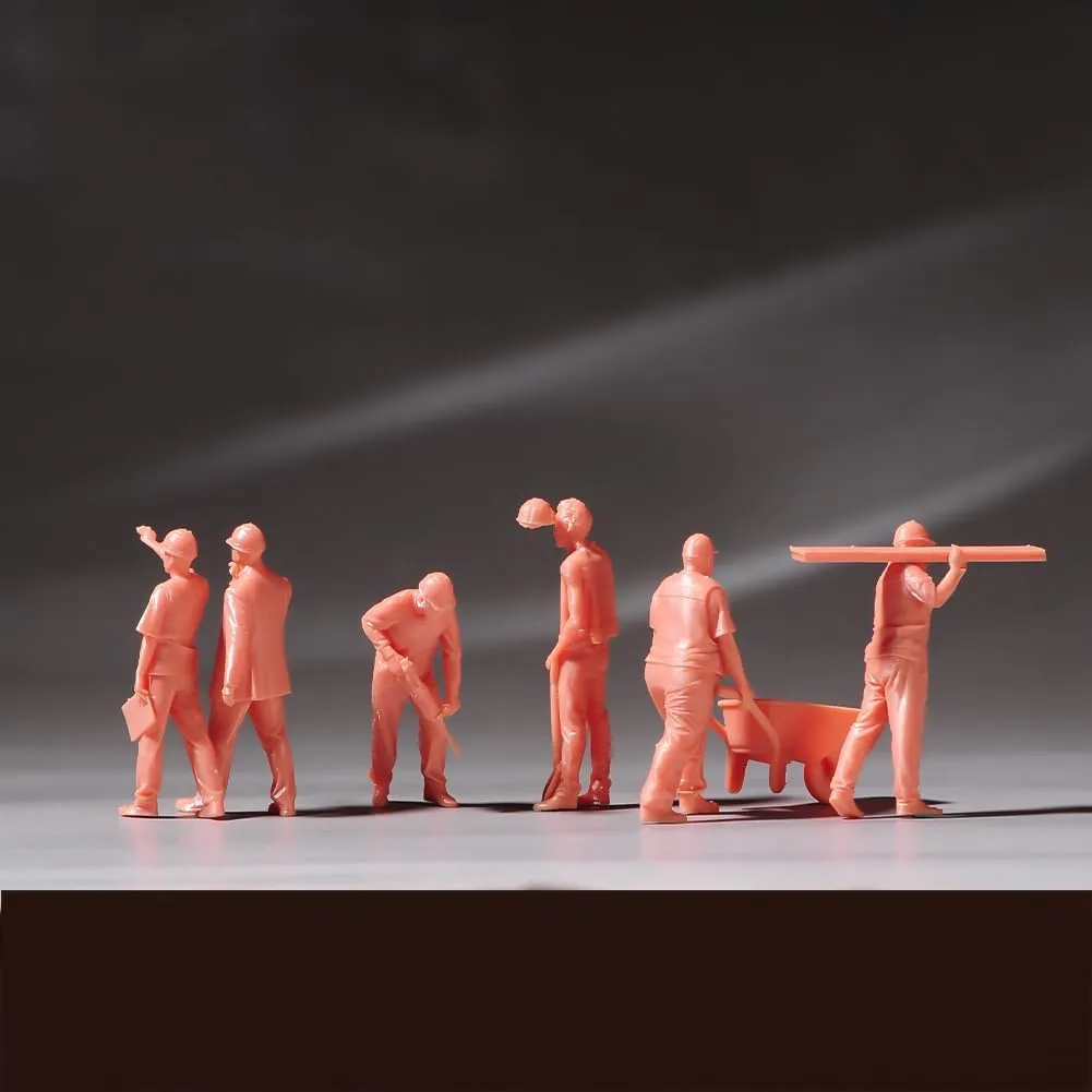Building Site Craftsmen Figurines 6 Persons Team Set, Realistic Construction Worker Miniatures Figurine for Model Enthusiasts Dioramas (1/64 Unpainted)
