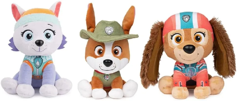 Bundle of 3 Paw Patrol 6" Embroidered Plush Stuffed Animal Characters, Everest, Liberty and Tracker
