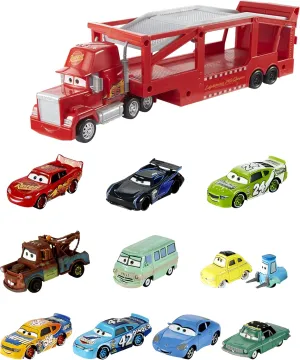 Bundle of Mattel Disney Pixar Cars Die-Cast Mini Racers 10-Pack Vehicles   Mack Hauler, 13-inch Toy Transporter Truck with Ramp & Carry Storage for 12 Vehicles