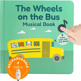 Calis Books The Wheels on The Bus Book | New Rechargeable Musical Book, No More Batteries | Books for 1 Year Old | Wheels on The Bus Toy | Musical Book for Toddlers 1-3 | Musical Toy for Toddlers