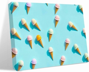 Canvas Wall Art - Summer Sweet Dessert on Mint Green Framed Wall Decor Canvas Painting Prints, Seamless Icy Cream Picture Oil Painting Artwork for Bedroom Living Room Office 36"x48"