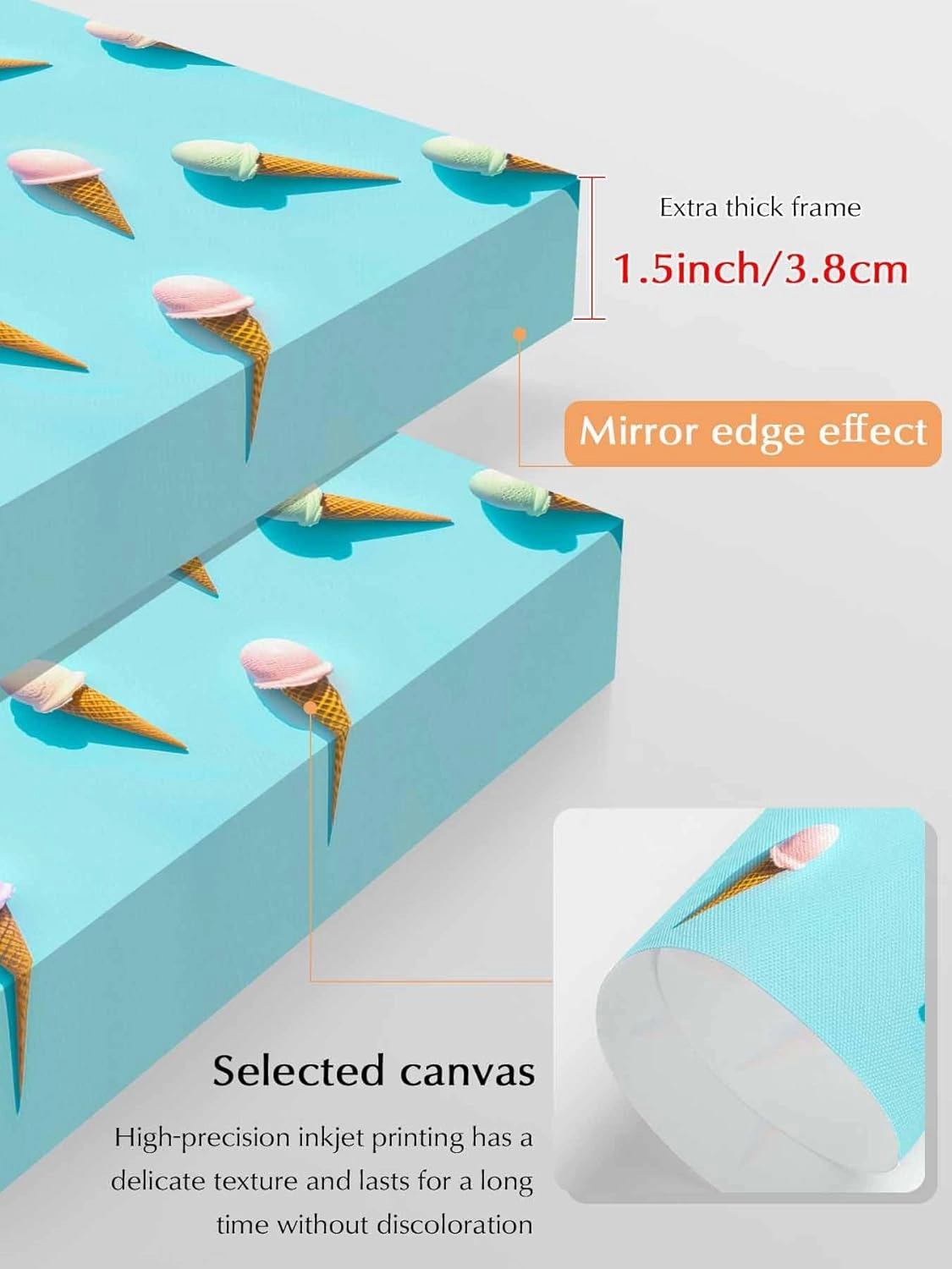 Canvas Wall Art - Summer Sweet Dessert on Mint Green Framed Wall Decor Canvas Painting Prints, Seamless Icy Cream Picture Oil Painting Artwork for Bedroom Living Room Office 36"x48"
