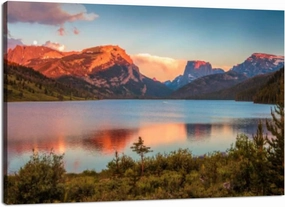 Canvas Wall Art Prints Sunset Colors White Square Top Mountains above Green River Lakes Paintings Poster Artwork Home Decor Ready to Hang for Living Room Bedroom Dining Room 20 x 30 inch