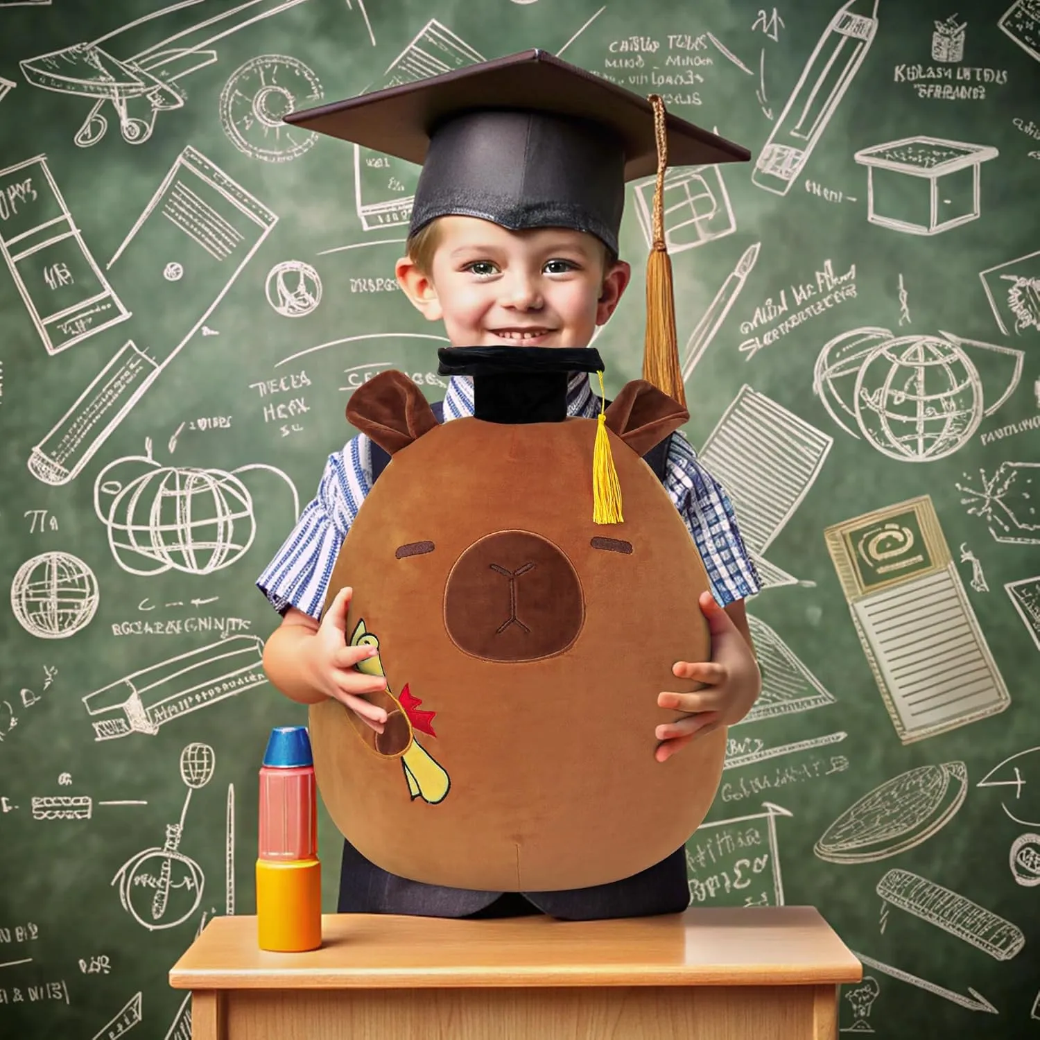 Capybara Graduation Stuffed Animal 18in with Cap, Fringe & Diploma - Class of 2025 Plush Gift - Cute Graduation Present for Kindergarten, Elementary, High School