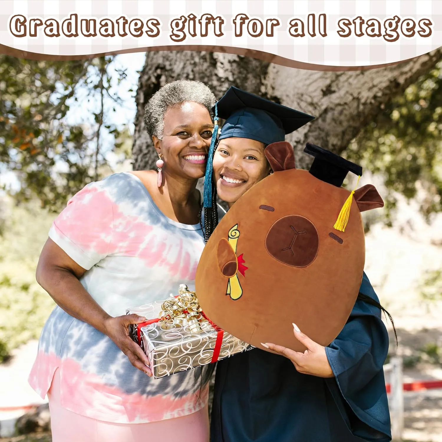 Capybara Graduation Stuffed Animal 18in with Cap, Fringe & Diploma - Class of 2025 Plush Gift - Cute Graduation Present for Kindergarten, Elementary, High School