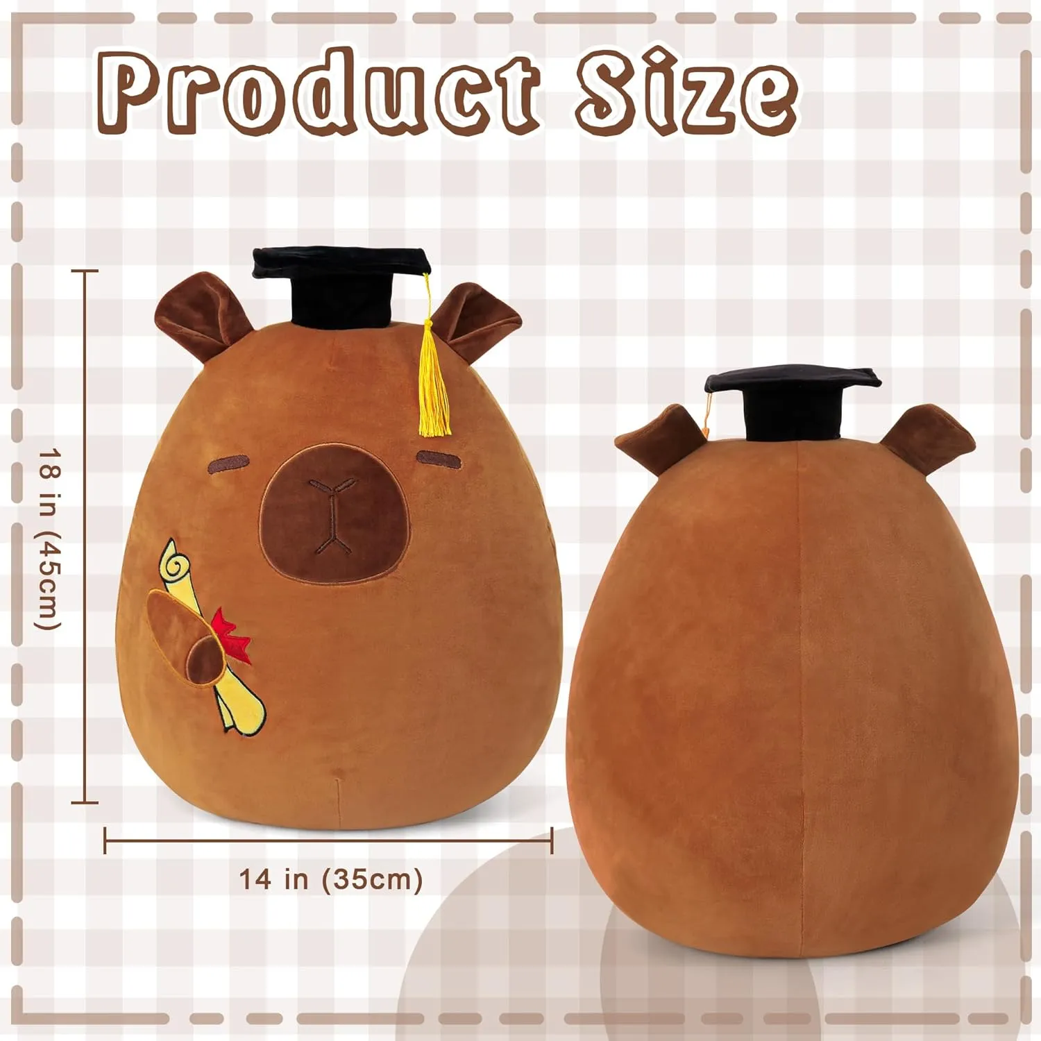 Capybara Graduation Stuffed Animal 18in with Cap, Fringe & Diploma - Class of 2025 Plush Gift - Cute Graduation Present for Kindergarten, Elementary, High School