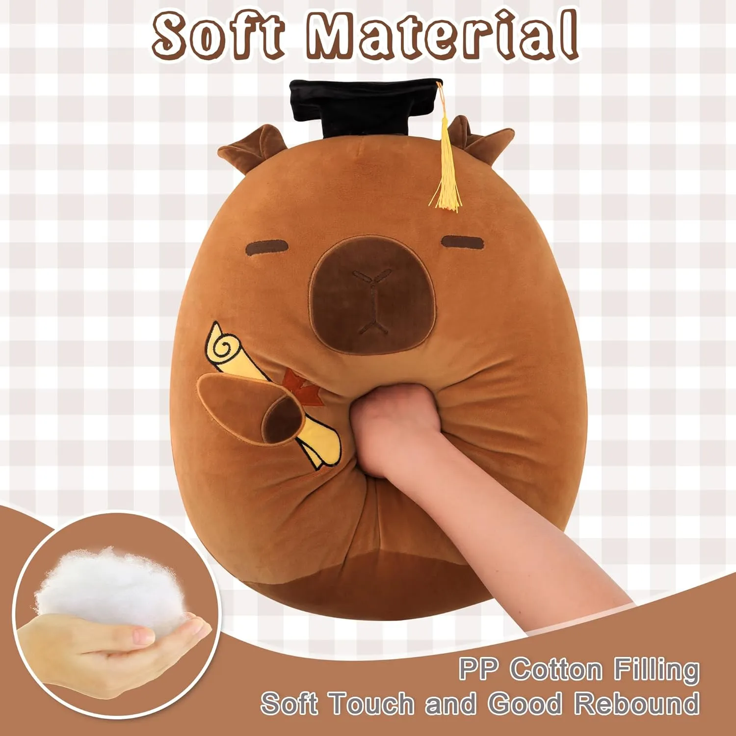 Capybara Graduation Stuffed Animal 18in with Cap, Fringe & Diploma - Class of 2025 Plush Gift - Cute Graduation Present for Kindergarten, Elementary, High School