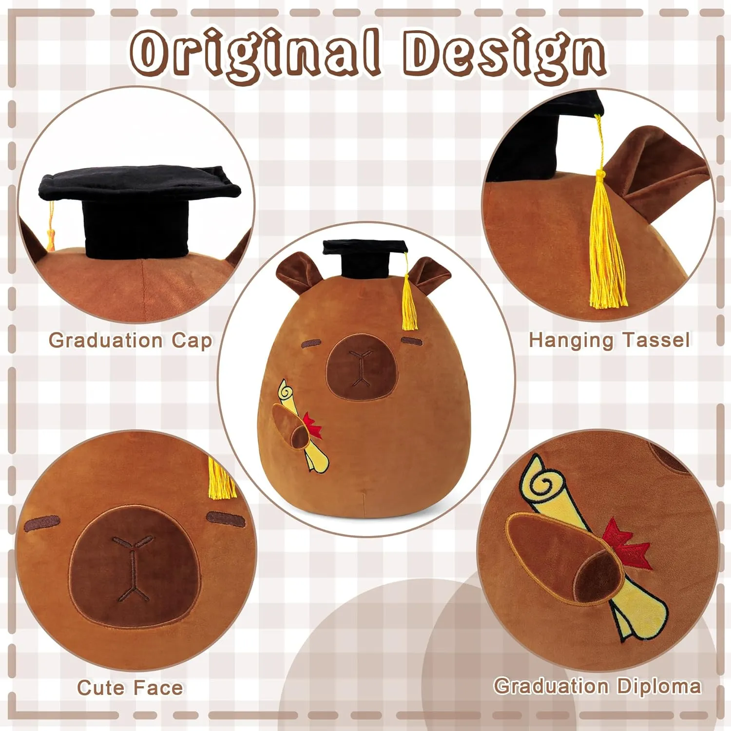 Capybara Graduation Stuffed Animal 18in with Cap, Fringe & Diploma - Class of 2025 Plush Gift - Cute Graduation Present for Kindergarten, Elementary, High School