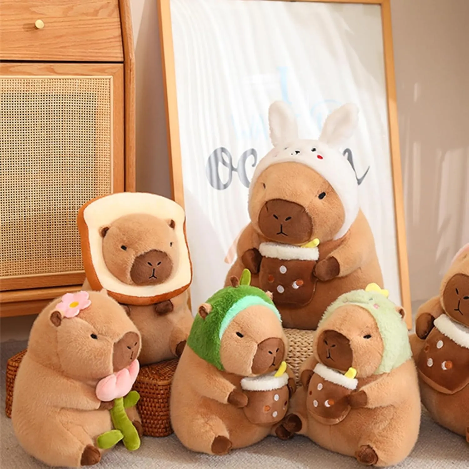 Capybara Plush Home Decor with Avocado Headscarf, Unique Capybara Stuffed Animals Statue, Soft Plush Toy for Kids, Girls, Boys (16 inch)