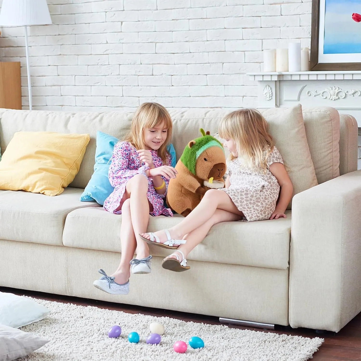 Capybara Plush Home Decor with Avocado Headscarf, Unique Capybara Stuffed Animals Statue, Soft Plush Toy for Kids, Girls, Boys (16 inch)