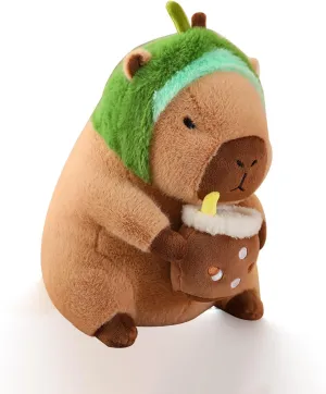 Capybara Plush Home Decor with Avocado Headscarf, Unique Capybara Stuffed Animals Statue, Soft Plush Toy for Kids, Girls, Boys (16 inch)