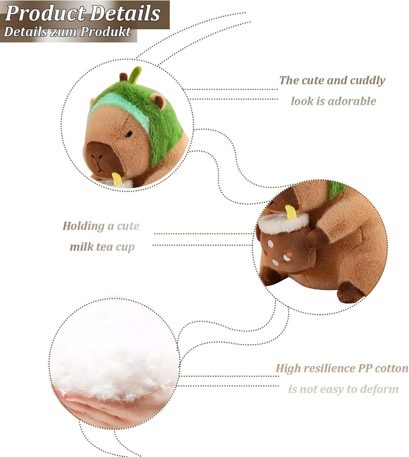 Capybara Plush Home Decor with Avocado Headscarf, Unique Capybara Stuffed Animals Statue, Soft Plush Toy for Kids, Girls, Boys (16 inch)