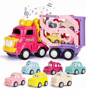 Car Toys for Toddler Girls 1, 2, 3  Year Old, 7-in-1 Carrier Truck Toy with Light & Music, 3-Layer Transport Truck for 1 2 3 Girls, Preschool Educational Toys for 1-3 Year Old Girl