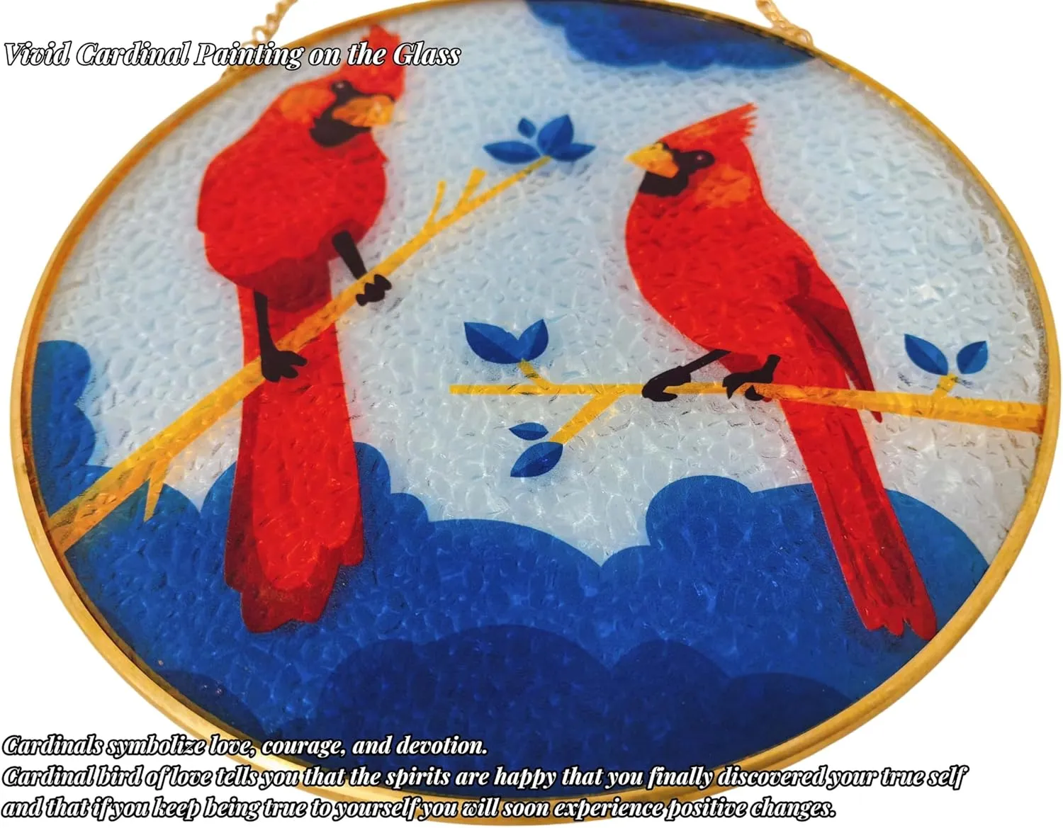 Cardinal Stained Glass Window Hanging - Hand Painted Garden Suncatcher With Red Cardinals - Gifts for Women and Bird Lovers (6''-1pc)