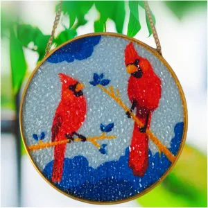 Cardinal Stained Glass Window Hanging - Hand Painted Garden Suncatcher With Red Cardinals - Gifts for Women and Bird Lovers (6''-1pc)