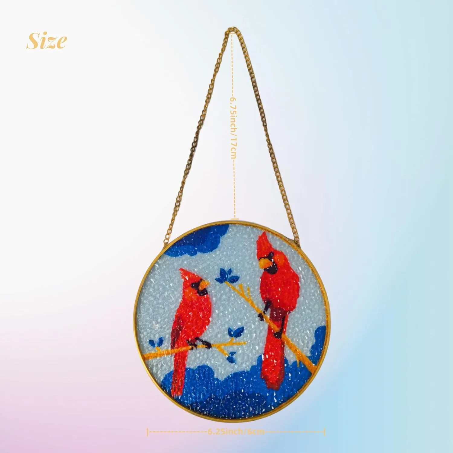 Cardinal Stained Glass Window Hanging - Hand Painted Garden Suncatcher With Red Cardinals - Gifts for Women and Bird Lovers (6''-1pc)