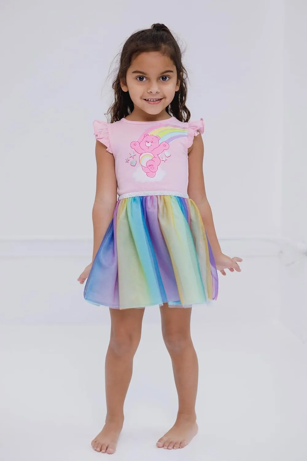 Care Bears Cheer Bear Rainbow Girls Tulle Dress Toddler to Big Kid