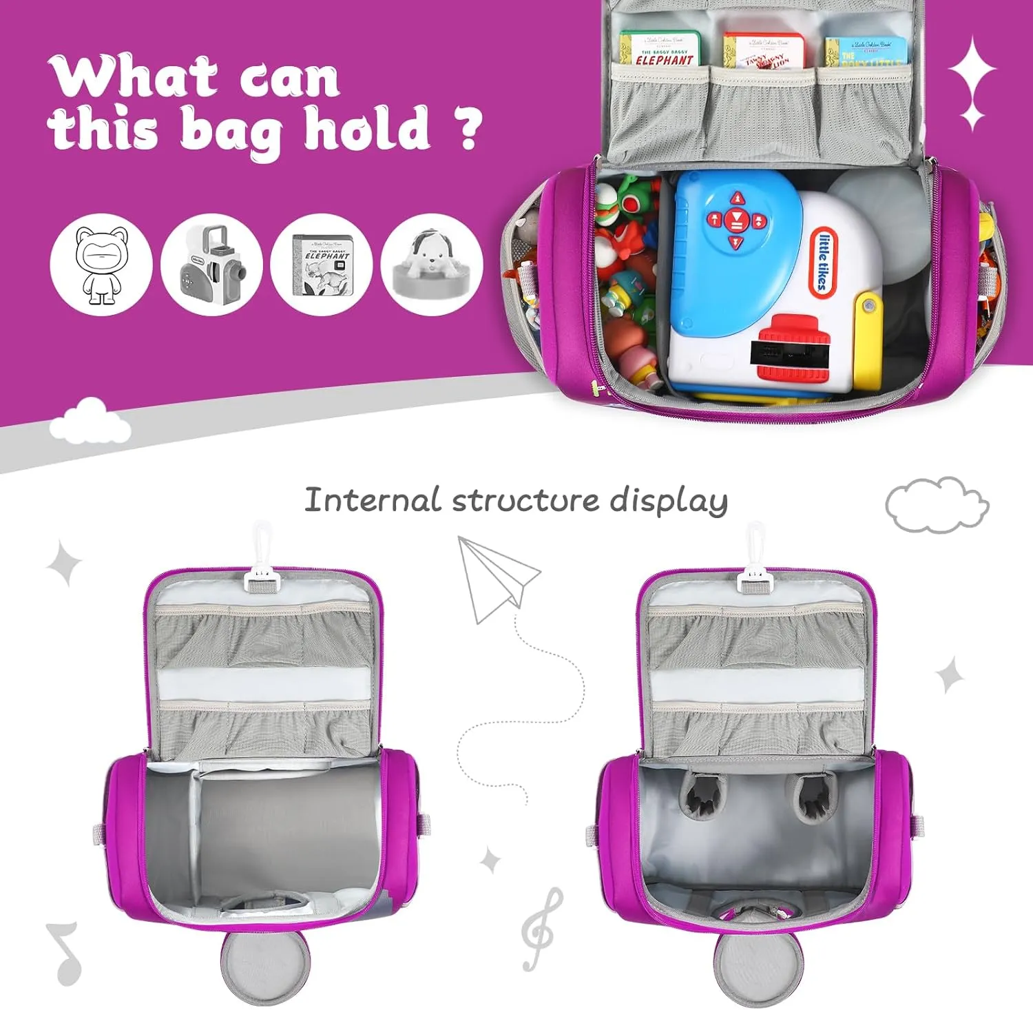 Carrying Case Compatible with Little Tikes for Story Dream Machine Books Starter Set, Storage Carrier Bag for Little Tikes for Storytime Audio Play Real for Littles Character Collection (Purple)