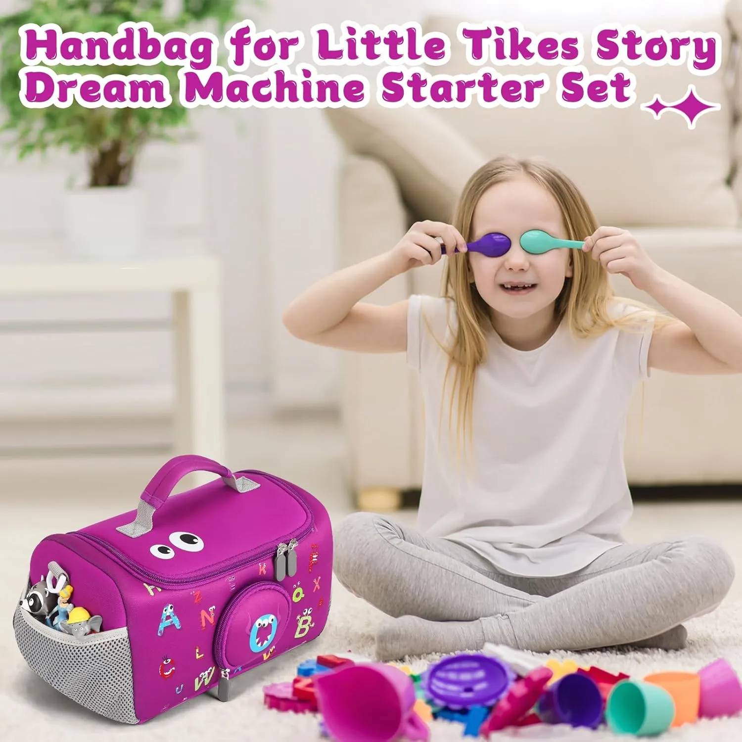 Carrying Case Compatible with Little Tikes for Story Dream Machine Books Starter Set, Storage Carrier Bag for Little Tikes for Storytime Audio Play Real for Littles Character Collection (Purple)