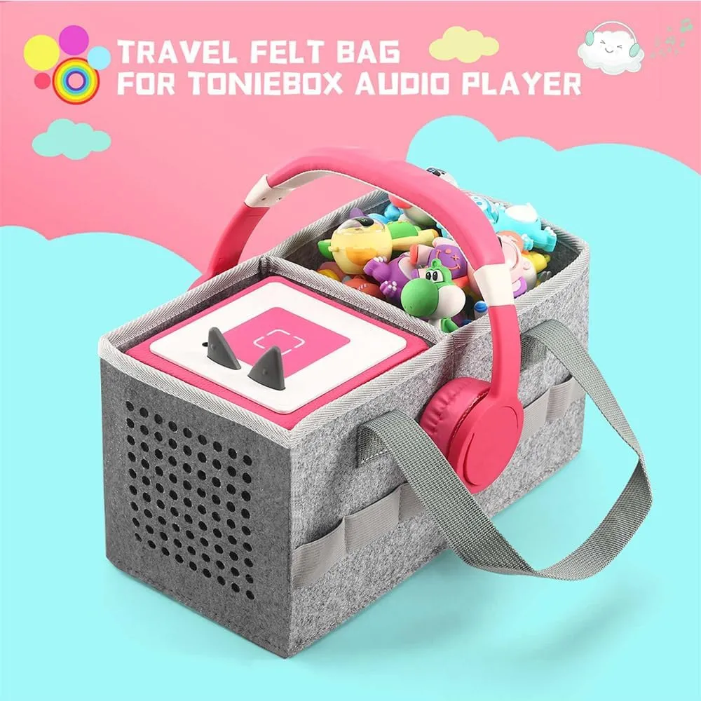 Carrying Case for Toniebox Starter Set and Tonies Figurines, Travel Felt Cloth Musical Toy Folding Bag for Toniebox Accessories (Gray)