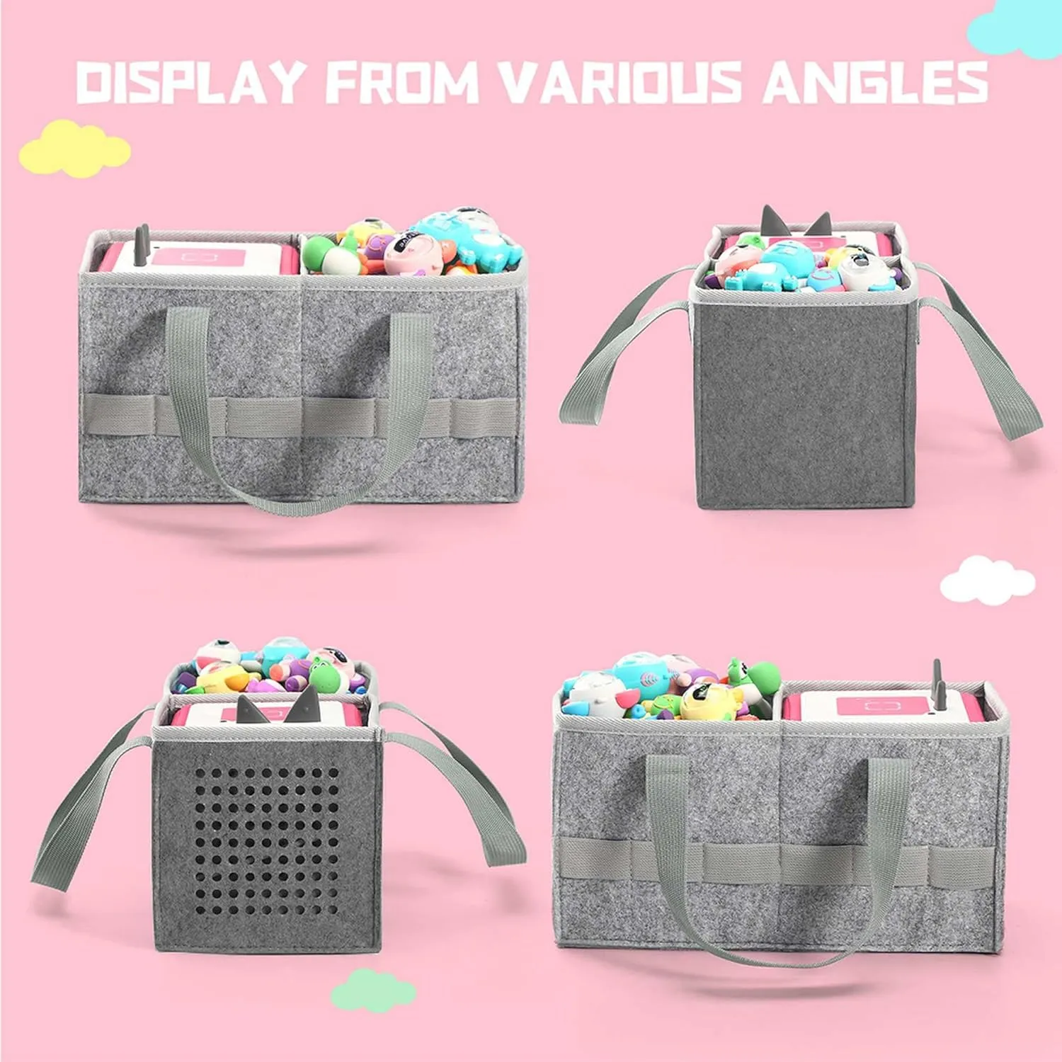 Carrying Case for Toniebox Starter Set and Tonies Figurines, Travel Felt Cloth Musical Toy Folding Bag for Toniebox Accessories (Gray)