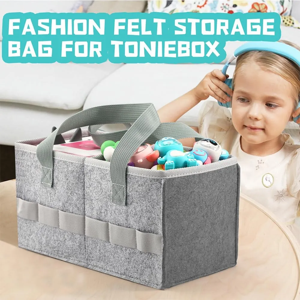 Carrying Case for Toniebox Starter Set and Tonies Figurines, Travel Felt Cloth Musical Toy Folding Bag for Toniebox Accessories (Gray)
