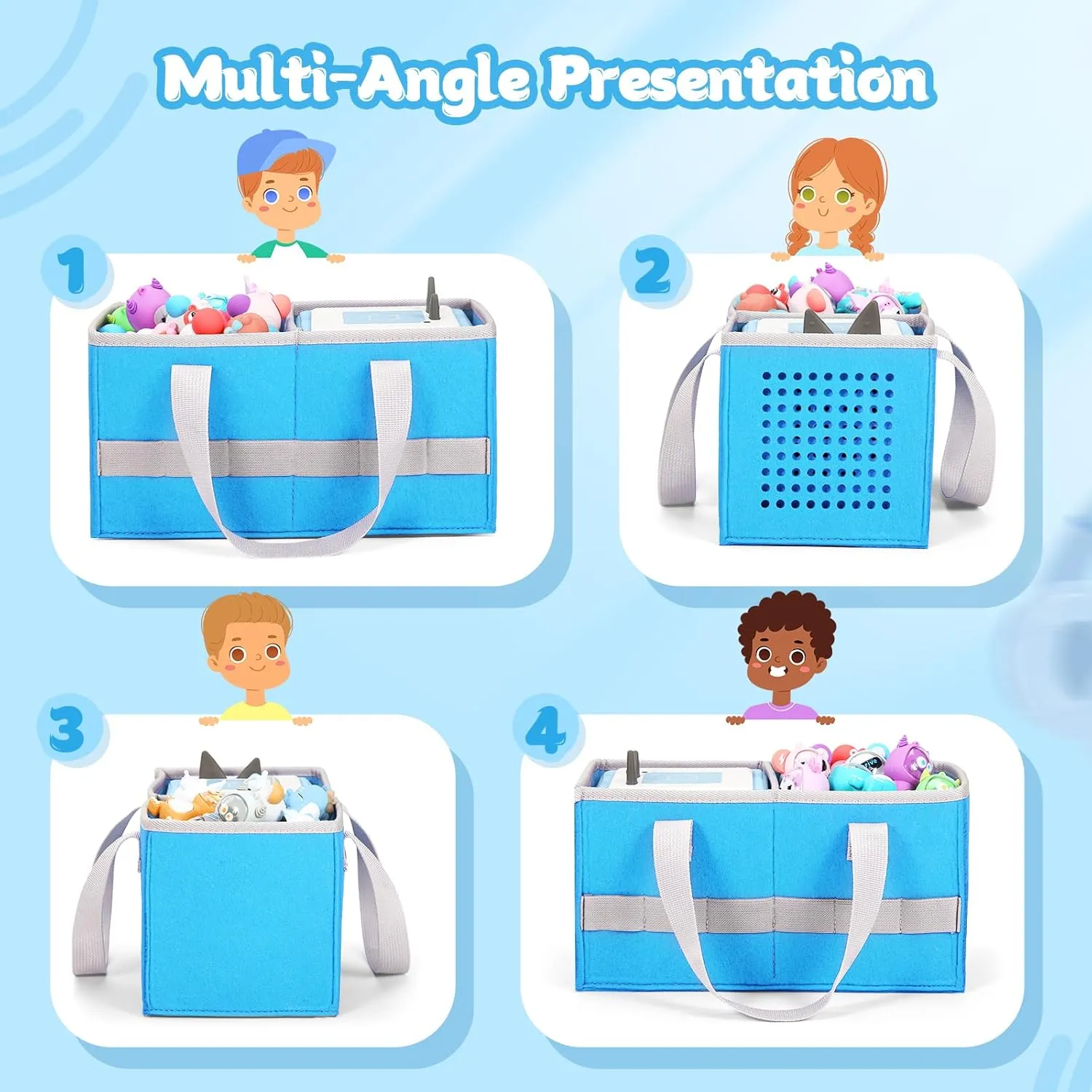 Carrying Case Travel Felt Bag Compatible with Toniebox Starter Set and Tonies Figurine (Blue)